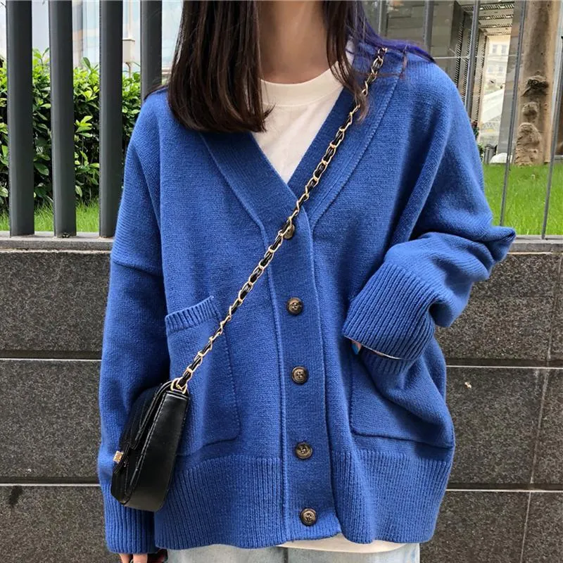 Sale Casual Colorful Pockets Loose Knit Soft Cardigan