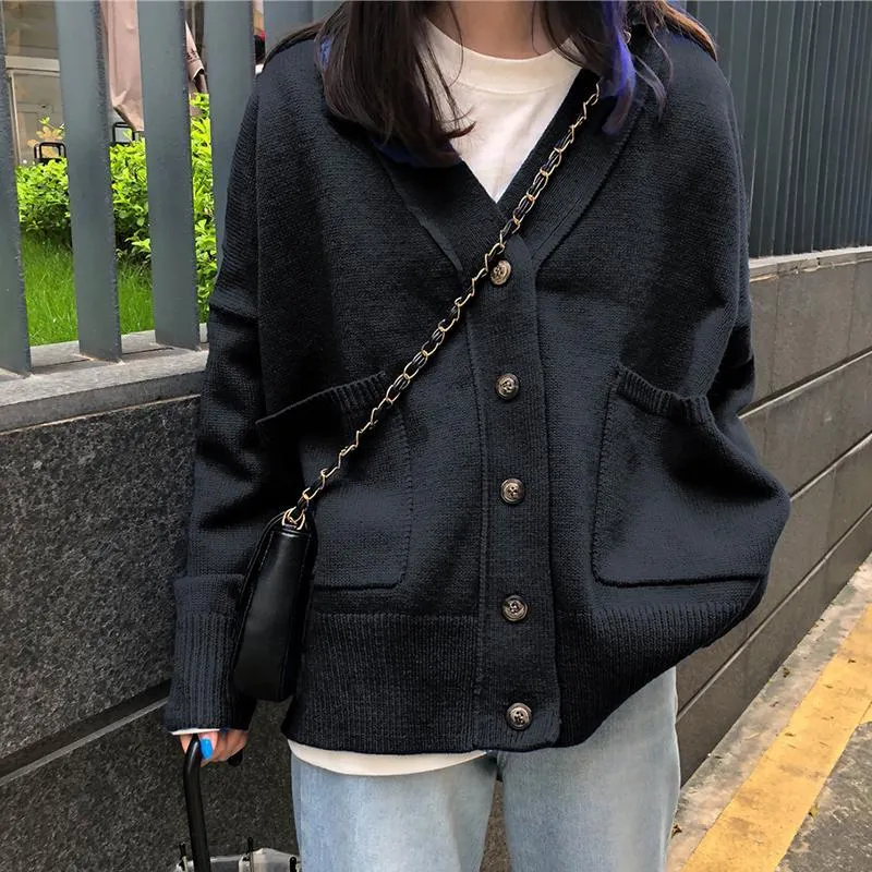 Sale Casual Colorful Pockets Loose Knit Soft Cardigan