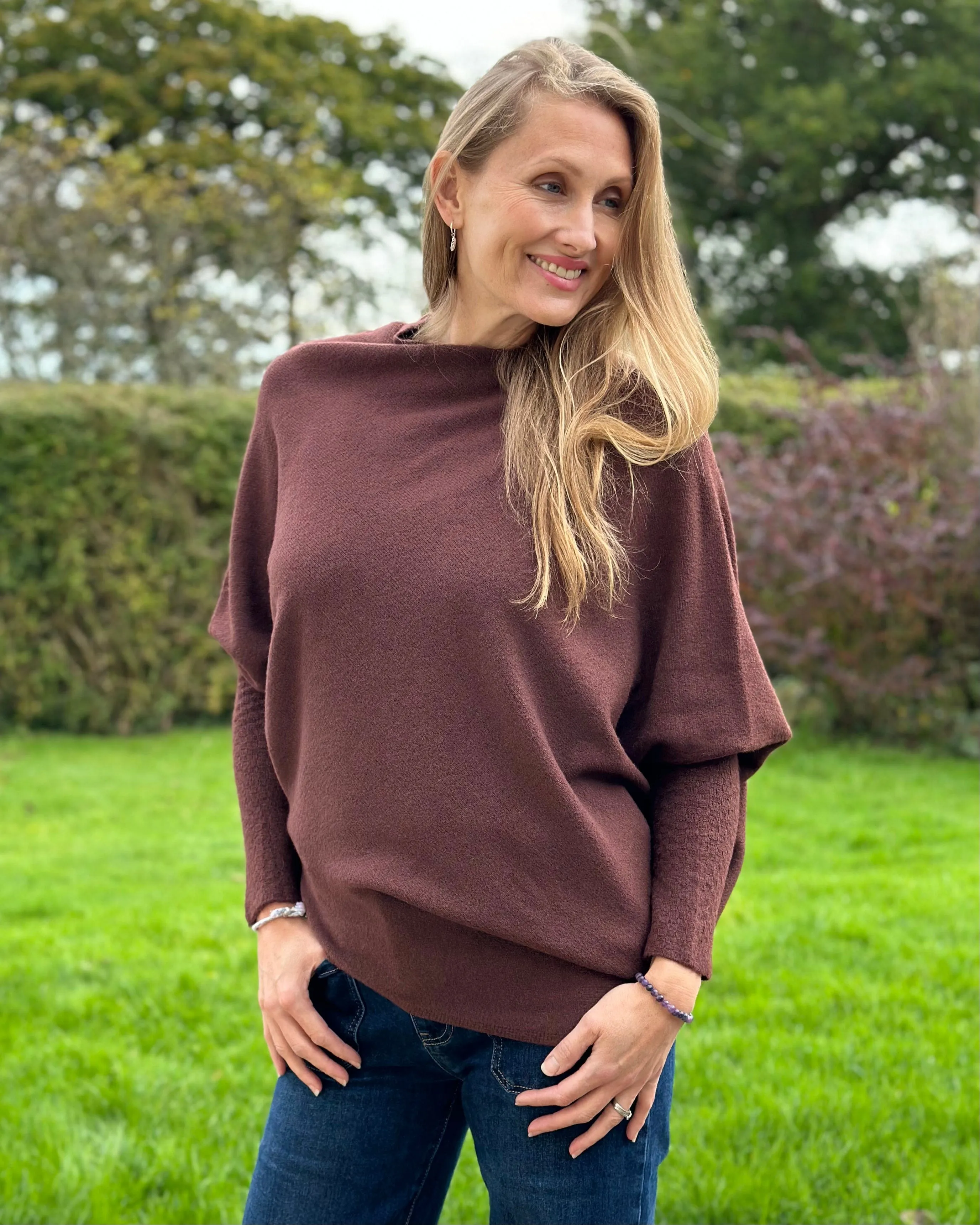 Soft Knit Asymmetric Jumper - Brown