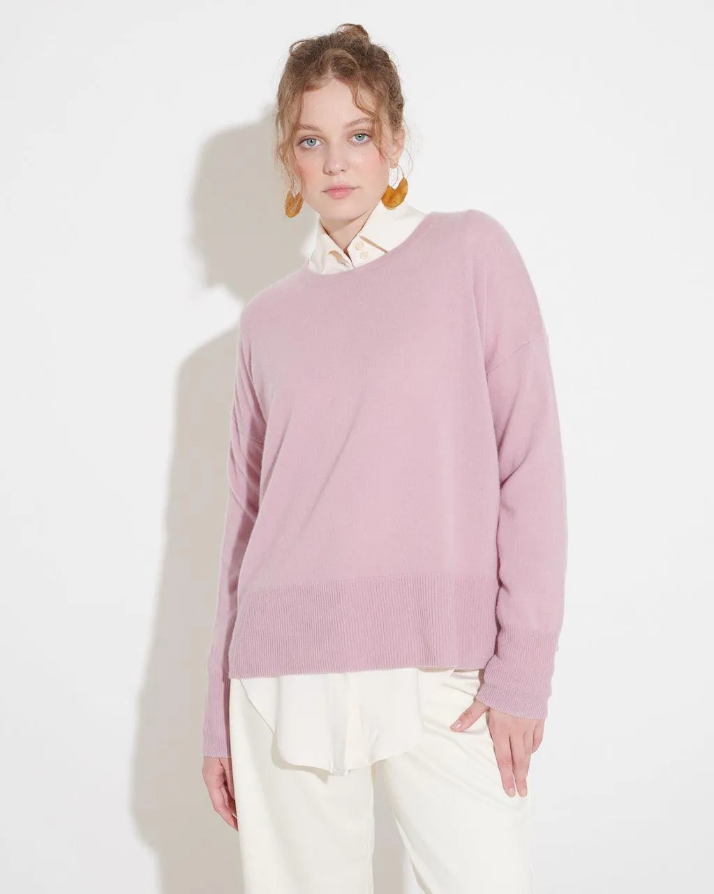 Split Back Hem Crew in Lilac