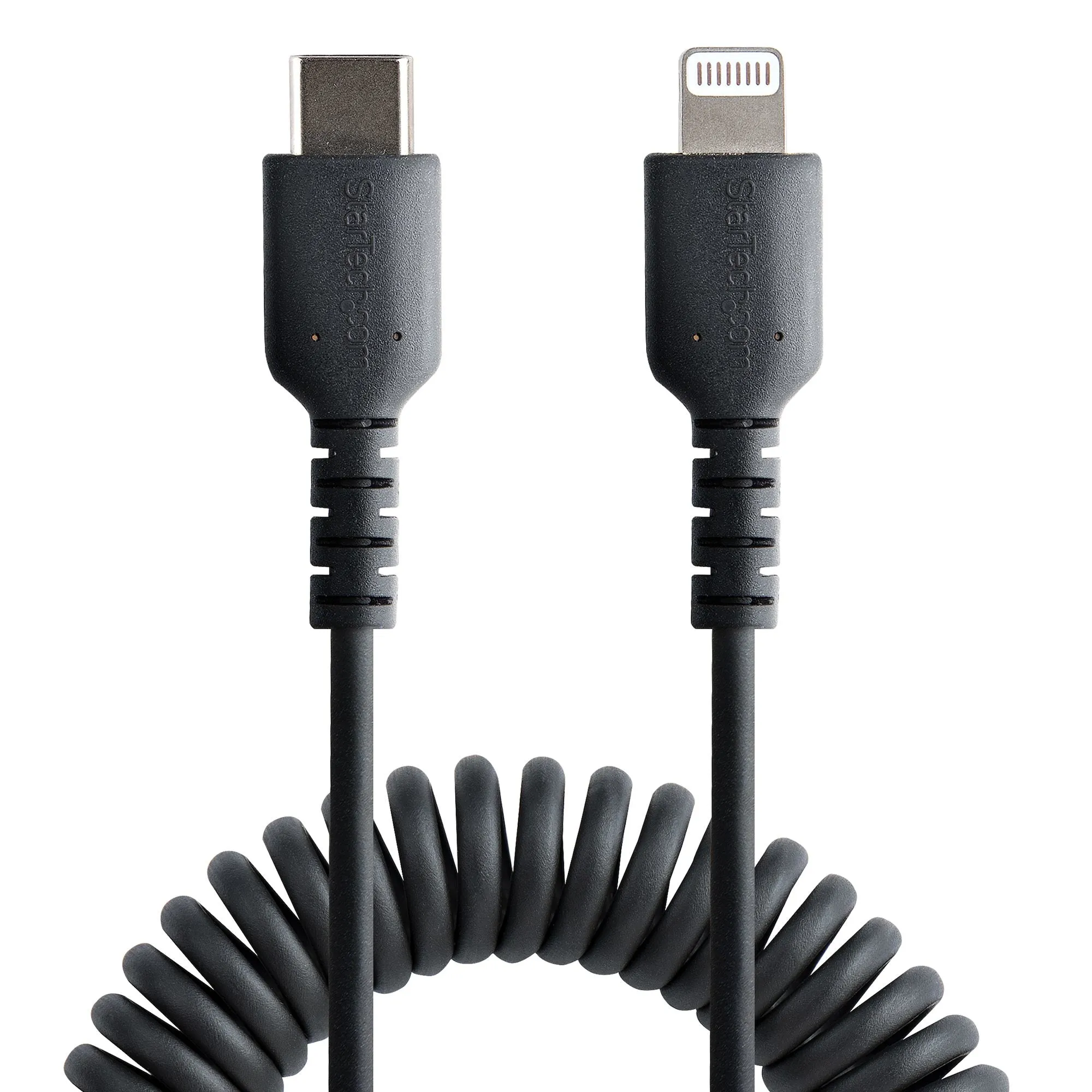 Startech.Com 50Cm/20In Usb C To Lightning Cable, Mfi Certified, Coiled Iphone Charger Cable, Black, Durable And Flexible