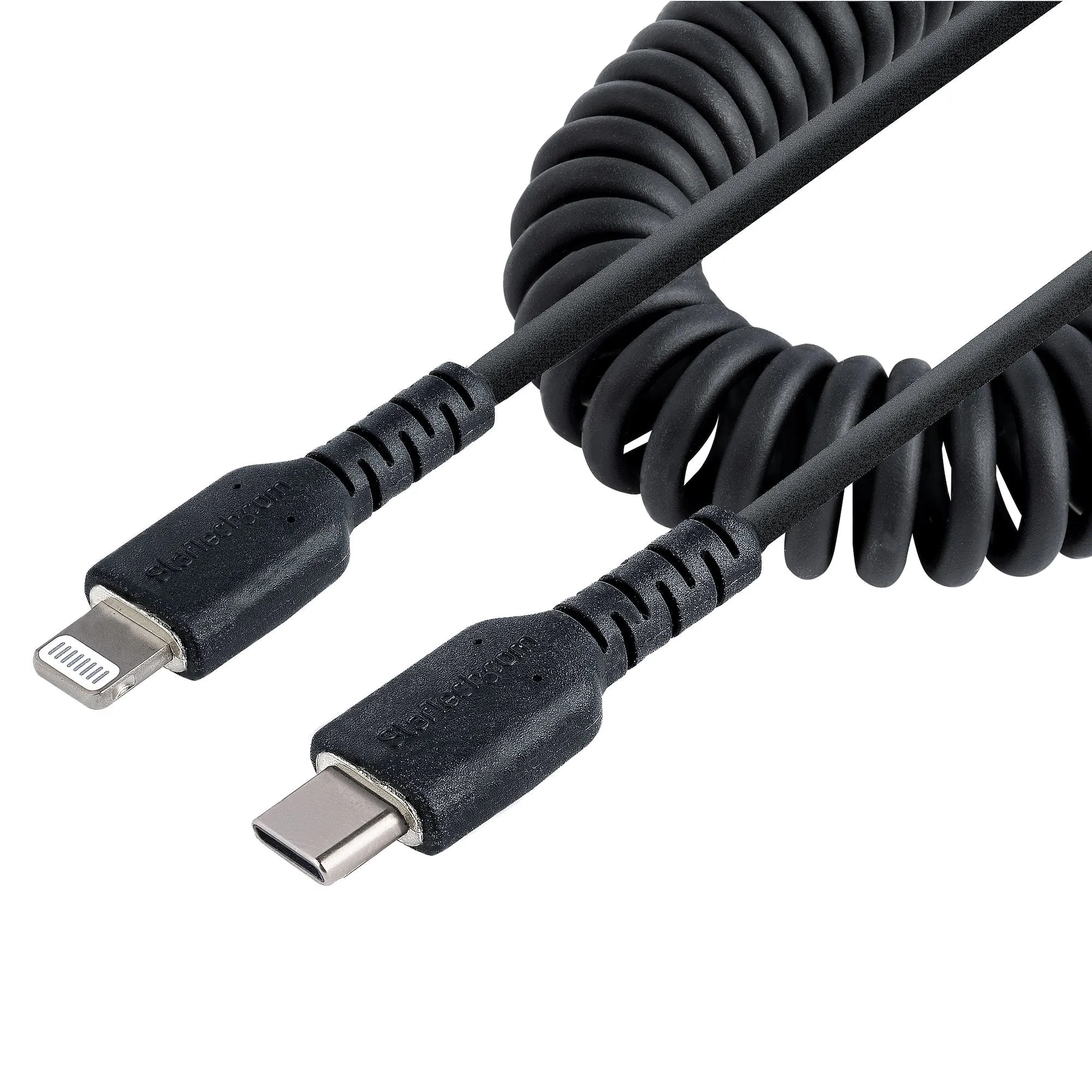 Startech.Com 50Cm/20In Usb C To Lightning Cable, Mfi Certified, Coiled Iphone Charger Cable, Black, Durable And Flexible