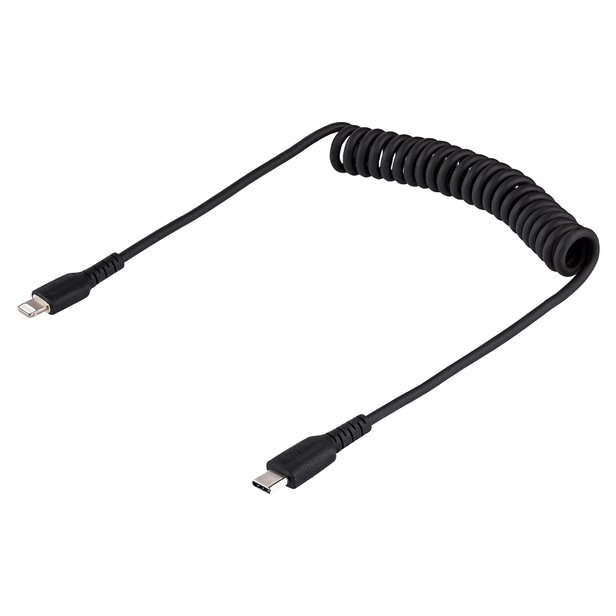 Startech.Com 50Cm/20In Usb C To Lightning Cable, Mfi Certified, Coiled Iphone Charger Cable, Black, Durable And Flexible