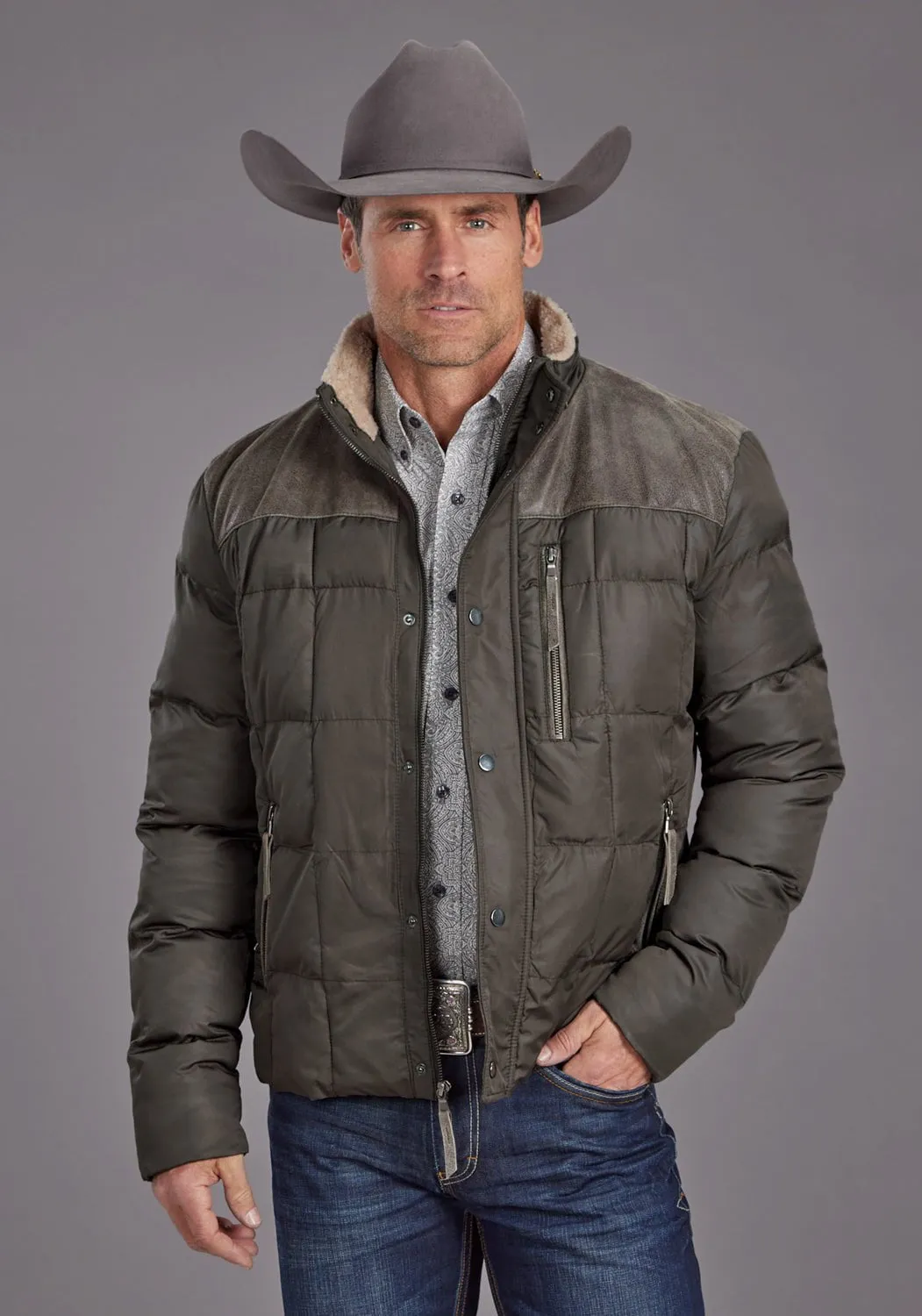 Stetson Mens Quilted Brown 100% Nylon Insulated Jacket