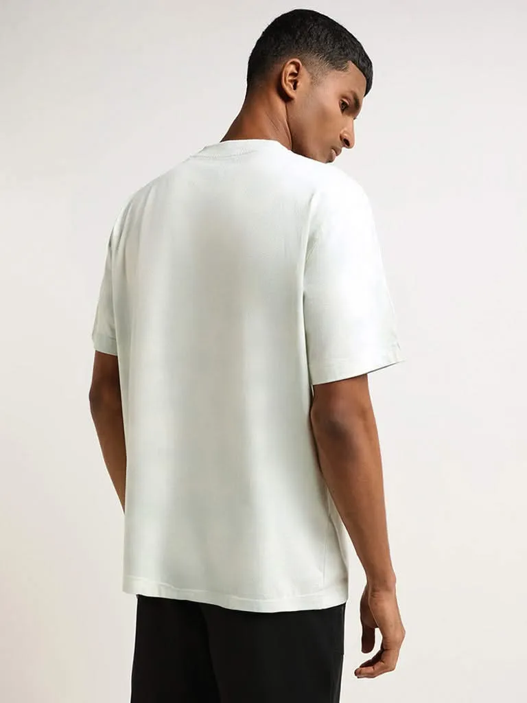 Studiofit Off White Printed Cotton Relaxed Fit T-Shirt