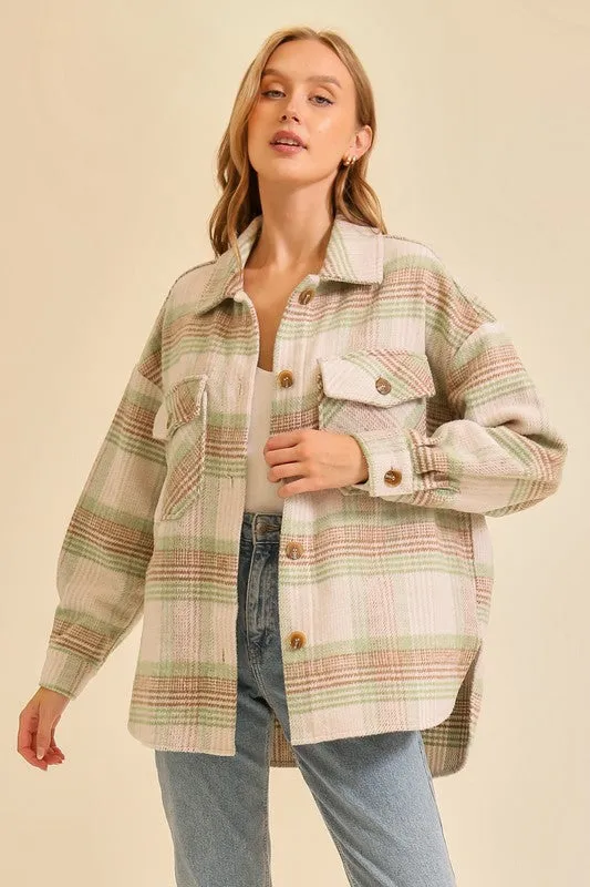 Taupe/Blue Fall Vibes Plaid Print Shacket