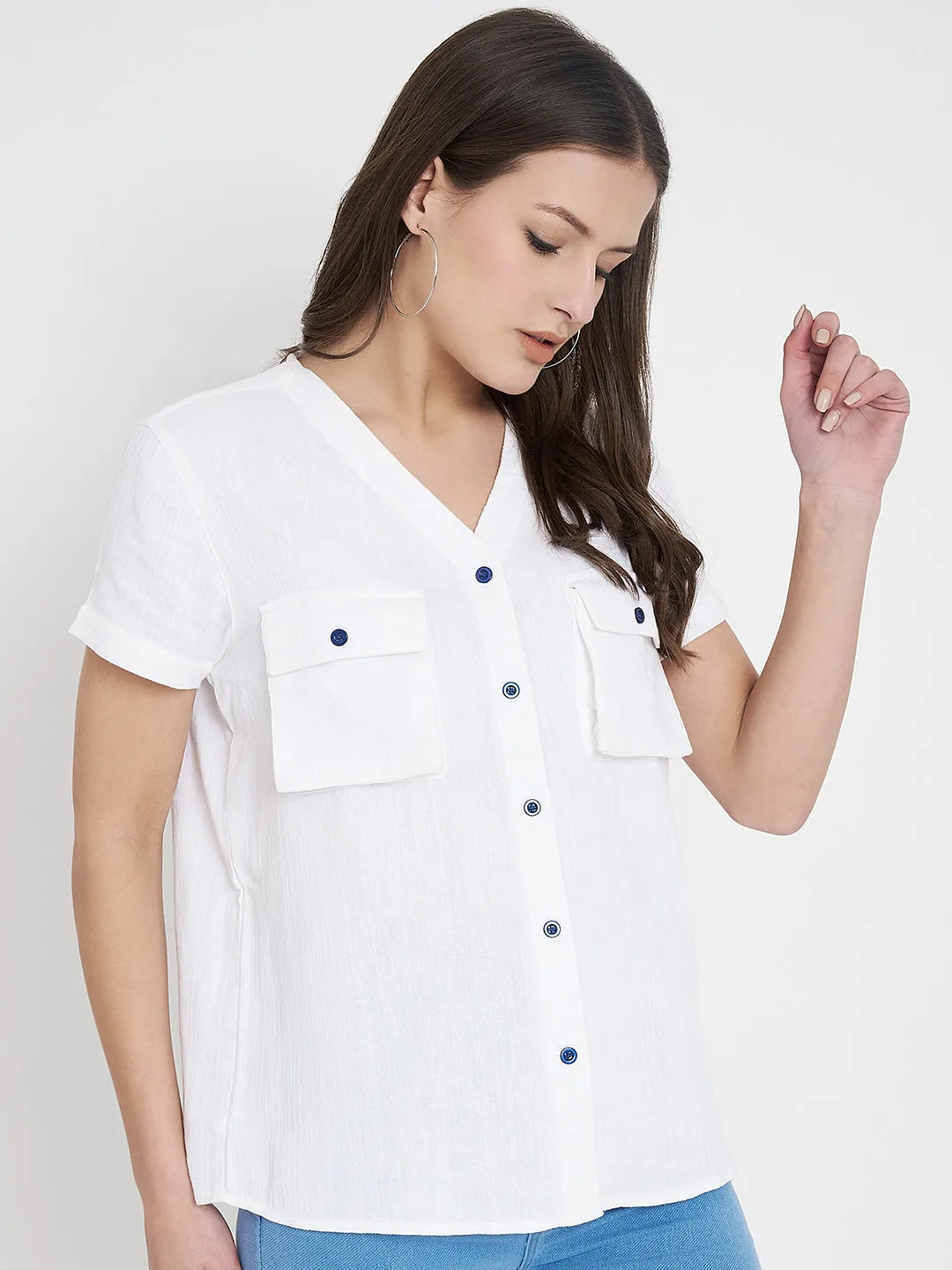 V-Neck Cotton Shirt Style Top