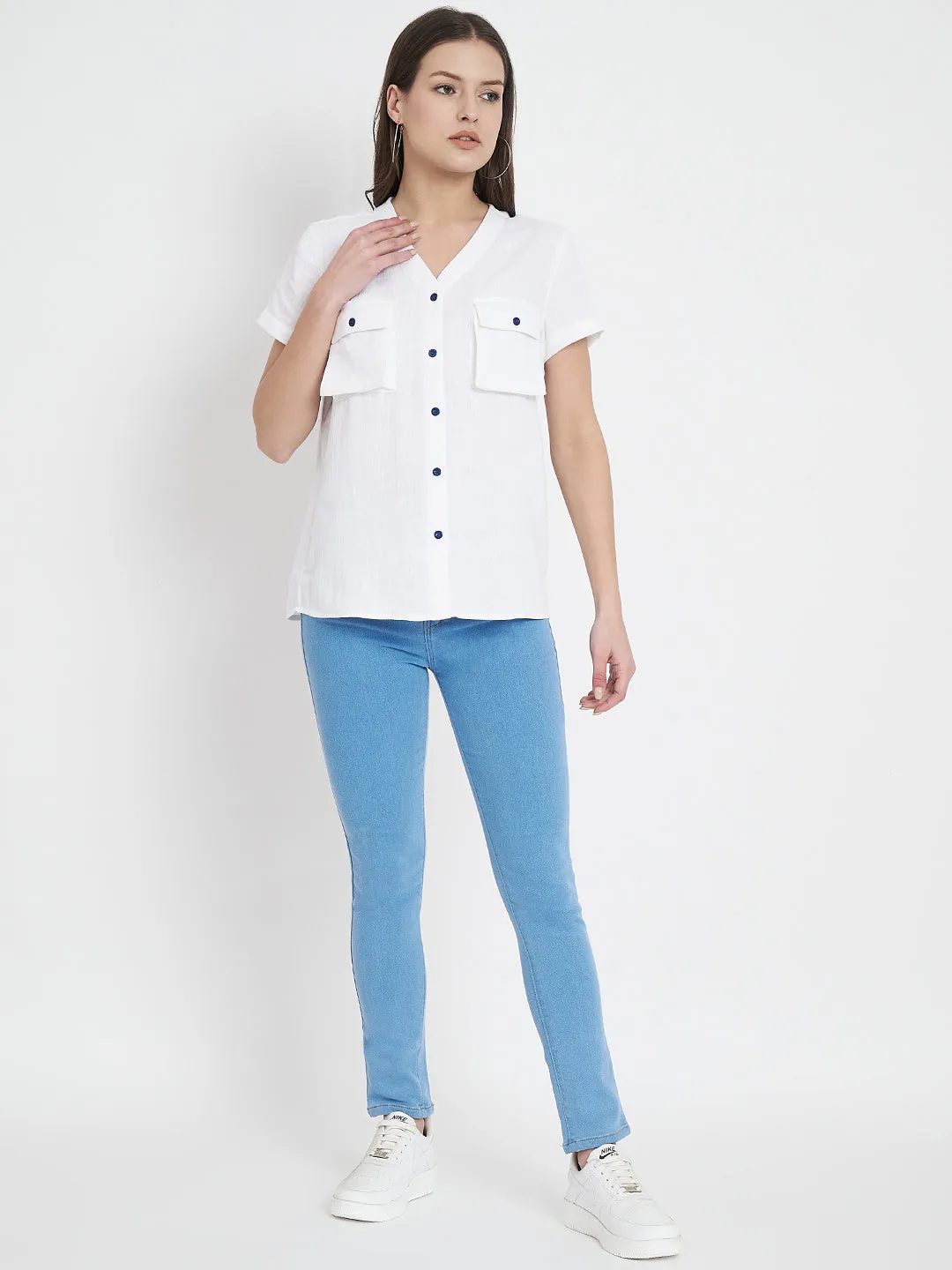 V-Neck Cotton Shirt Style Top