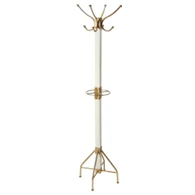 White Wood Gold Brass Standing Coat and Hat Rack