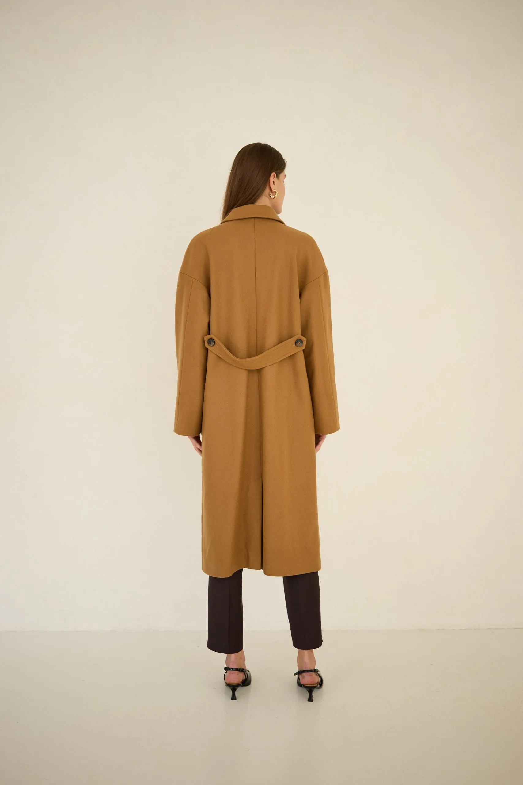 Wool Cashmere Coat Caramel Brown